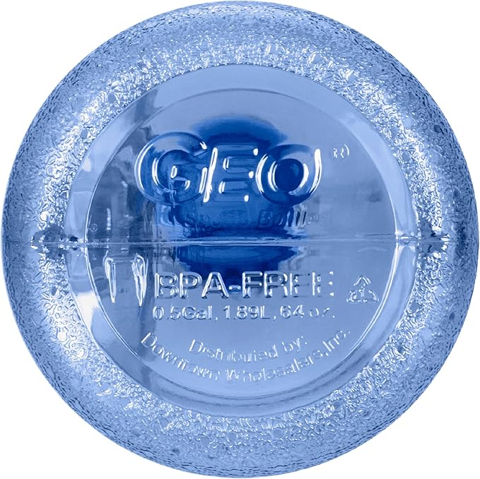 Geo Sports Bottles 1/2 Gallon (64 oz) BPA Free Reusable Leakproof Wide Mouth Sports Water Jug Bottle with Handle and 48mm Stainless Steel Cap (Dark Blue)