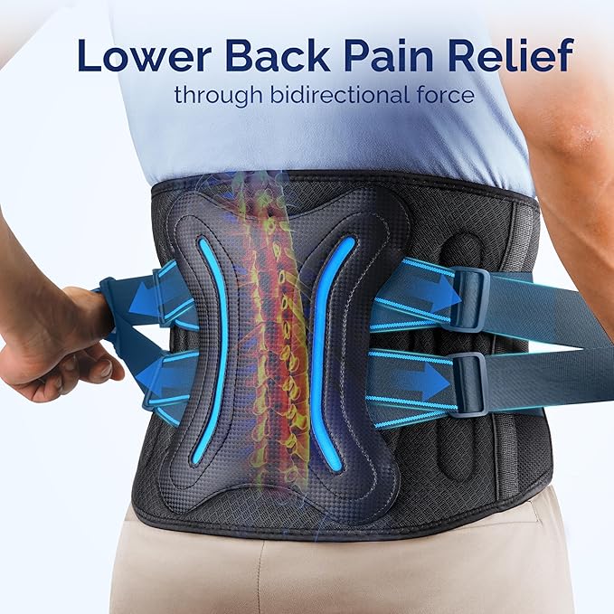 FEATOL Lower Back Brace with 5 Reinforced Stays for Women and Men, Adjustable Snug-Fit Lumbar Support Belt for Work, Size S, Waist 25.6"-28.5"