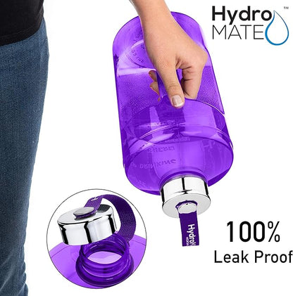 HydroMATE Large Gallon 128 oz Motivational Water Bottle with Handle and Time Marker Reusable BPA Free Jug Times Marked to Ensure You Drink More Water Throughout The Day Hydro MATE 128oz