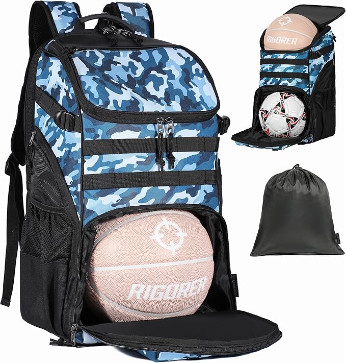 TRAILKICKER Basketball Bag Backpack with Ball Holder Multi-Sport Backpack for Soccer Volleyball Football Baseball Helmet