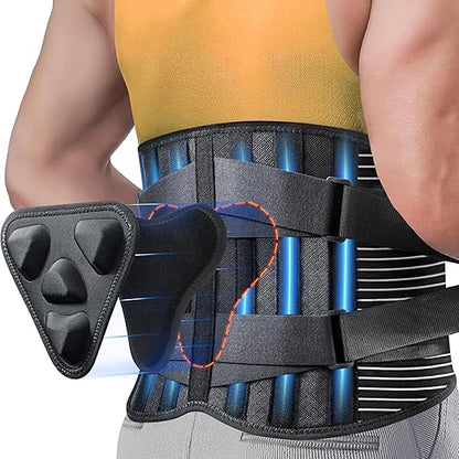 Work Back Brace for Men Women - Adjustable Lower Back Support Belt with Removable 3D Pad and 7 Stays, Breathable Lumbar Support Brace for Posture Heavy Lifting Sciatica Herniated Disc (Medium)