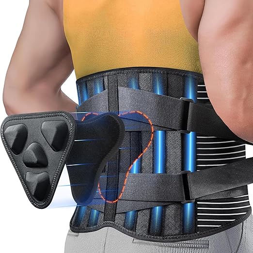 Work Back Brace for Men Women - Adjustable Lower Back Support Belt with Removable 3D Pad and 7 Stays, Breathable Lumbar Support Brace for Posture Heavy Lifting Sciatica Herniated Disc (Medium)