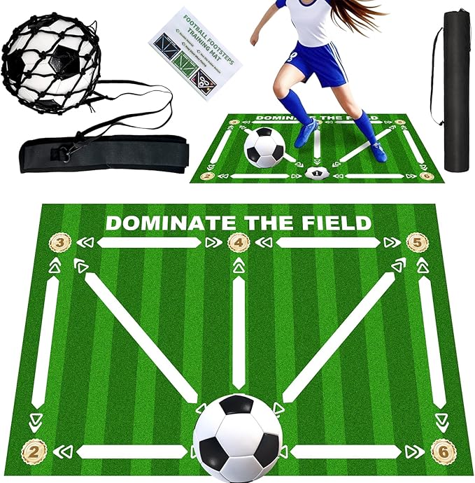 Football Footstep Training Mat, Soccer Training Mat 35 * 24IN, Soccer Skills Training Equipment with Storage Bag and Soccer Return Trainer Net