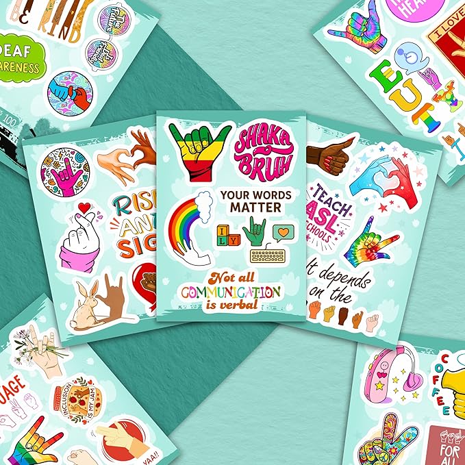100Pcs Sign Language Stickers for Water Bottle, Laptop - ASL Stickers, Decorations - American Sign Language Gift for Women & Men