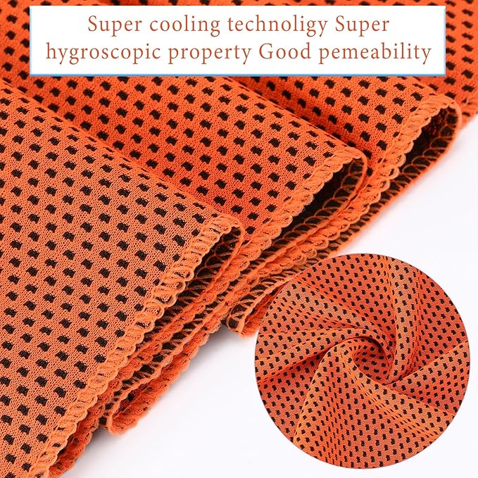 Honoson 10 Pack Cooling Towels Bulk - 47"x12" Soft Breathable Ice Towels for Neck & Face, Portable Chilly Rags Microfiber Sweat Rags for Yoga, Sports, Gym, Workout & Fitness(Orange)