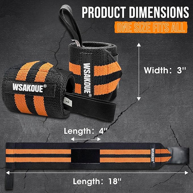 WSAKOUE Weightlifting Wrist Wraps - 18" Professional Wrist Support with Heavy-Duty Thumb Loop for Powerlifting, Bench Press & Strength Training- Adjustable Gym Wrist Straps for Men & Women