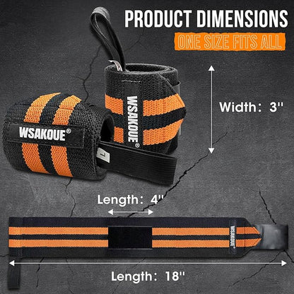 WSAKOUE Weightlifting Wrist Wraps - 18" Professional Wrist Support with Heavy-Duty Thumb Loop for Powerlifting, Bench Press & Strength Training- Adjustable Gym Wrist Straps for Men & Women