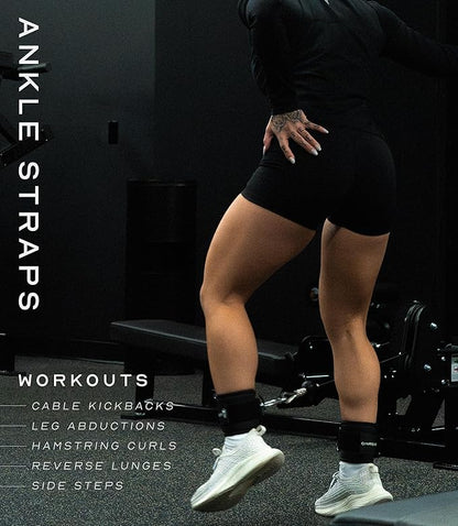 Gymreapers Ankle Straps For Cable Machine Kickbacks, Glute Workouts, Lower Body Exercises - Adjustable Leg Straps with Neoprene Padding