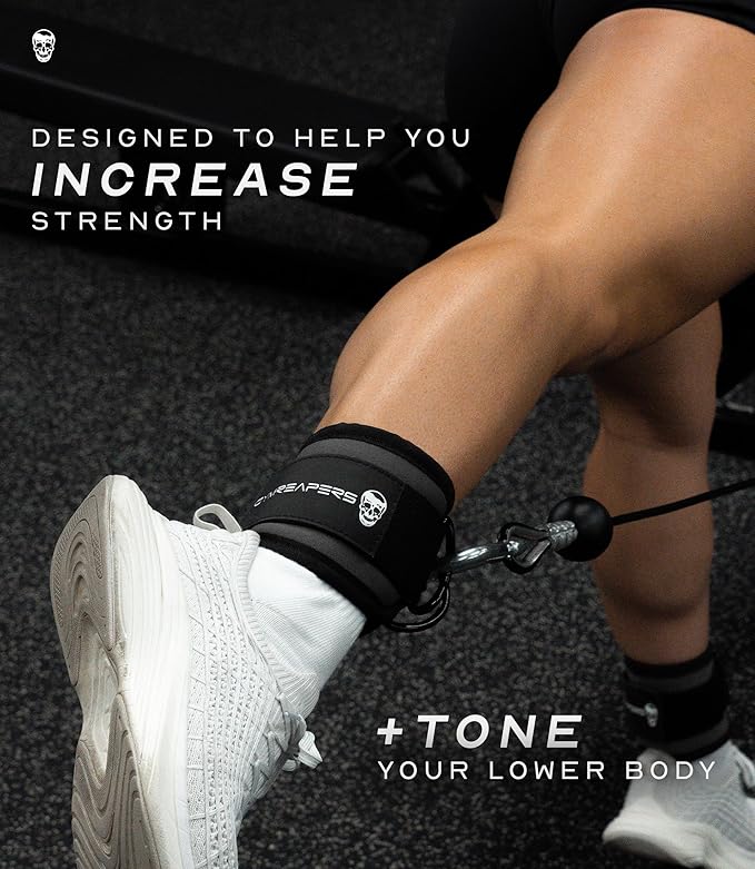 Gymreapers Ankle Straps For Cable Machine Kickbacks, Glute Workouts, Lower Body Exercises - Adjustable Leg Straps with Neoprene Padding
