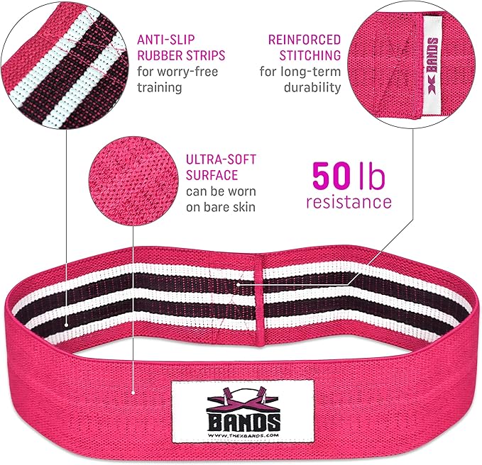 The X Bands Exercise Resistance Bands - Non-Slip Extra Thick Fabric Hip Loop Booty Bands - 20, 30, 40, 50 lb - Fitness Workout for Legs, Butt Training, Stretching, Yoga