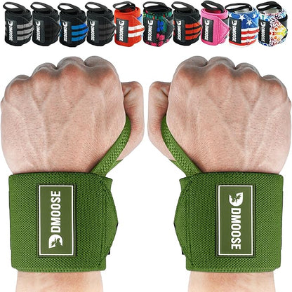 DMoose Fitness Wrist Wraps for Weightlifting 18" - Heavy Duty Gym Wrap with Hand Thumb Loop for Support & Pain Relief, USPA Approved Powerlifting, Weight Lifting Wrist Straps for Men & Women Work Out