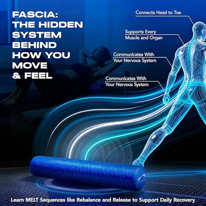 MELT Method 36 Inch Soft Foam Roller for Physical Therapy and Exercise Recovery - FasciaTherapy Technology - Low Density Exercise Foam Roller for Full Body Gentle Compression - Blue