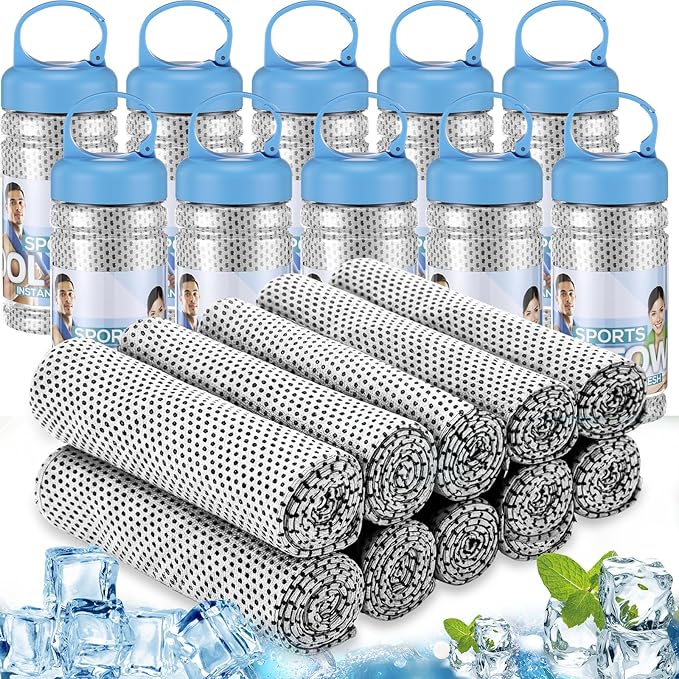 Honoson 10 Pack Cooling Towels Bulk - 47"x12" Soft Breathable Ice Towels for Neck & Face, Portable Chilly Rags Microfiber Sweat Rags for Yoga, Sports, Gym, Workout & Fitness(Light Gray)