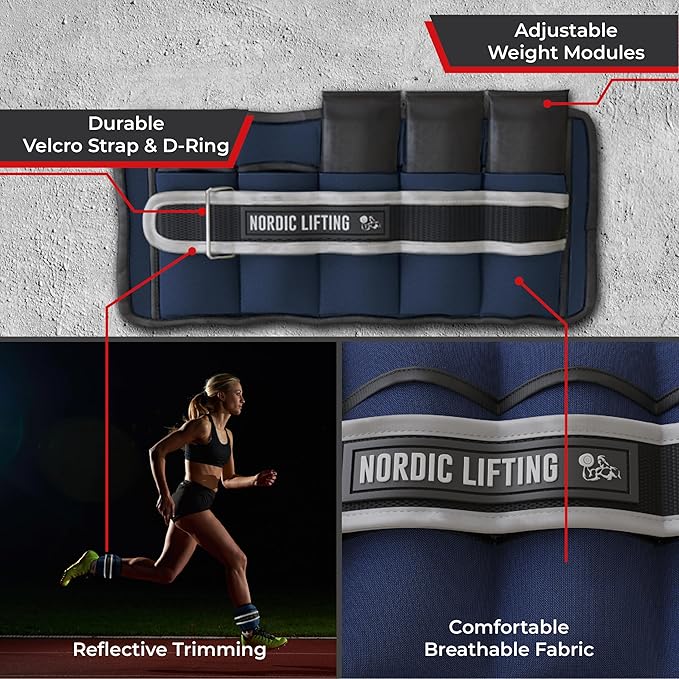 Nordic Lifting Adjustable Ankle Weights for Women & Men – 1 Pair (2–10 lbs) Wrist, Arm & Leg Weights for Gym, Yoga & Home Workouts – Secure Fit Strap Design – Durable Fitness Training Equipment