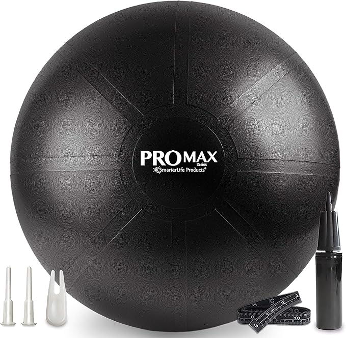 SmarterLife PRO MAX Exercise Ball – Yoga, Stability & Balance Trainer for Core Workouts, Fitness, Physical Therapy, Pregnancy & Office Chair Support – Anti-Slip, Anti-Burst