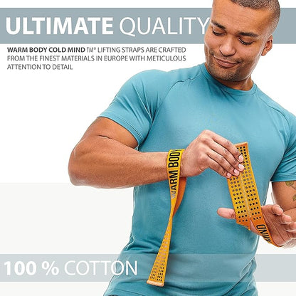 WARM BODY COLD MIND V1 Lifting Wrist Straps for Olympic Weightlifting - Rated at 660 lb - Hand Wraps for Powerlifting, Weight Lifting, Bodybuilding Functional/Cross Training, Deadlift Gym Bar, Cotton