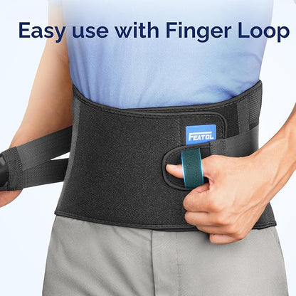 FEATOL Lower Back Brace with 5 Reinforced Stays for Women and Men, Adjustable Snug-Fit Lumbar Support Belt for Work, Size L, Waist 34.3-38inches
