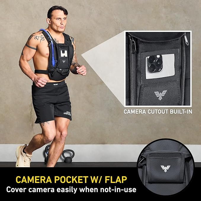 Elite Hydra Running Chest Pack w/ Gun Holster, Phone Holder Touch Friendly, Camera Pocket for Men/Women Lightweight Hydration Vest Chest Rig w/ Water Bladder for Marathon, Cycling, ADV Camping, Skiing