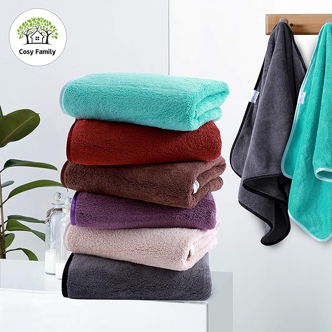 Cosy Family 6 Pack Ultra Soft Microfiber Absorbent Hand Towel, Silk Hemming Towels for Bathroom - Quick Drying - Perfect for Bath, Fitness, Gym, Shower, Hotel, and Spa - 16x28 Inch, Dark Color