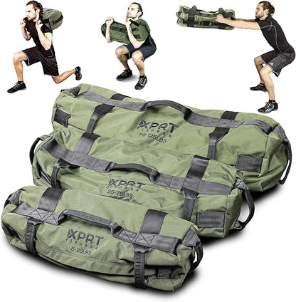 XPRT Fitness Workout Sandbag for Heavy Duty Workout Cross Training 7 Multi-positional Handles - Color Army Green/Black/Camo