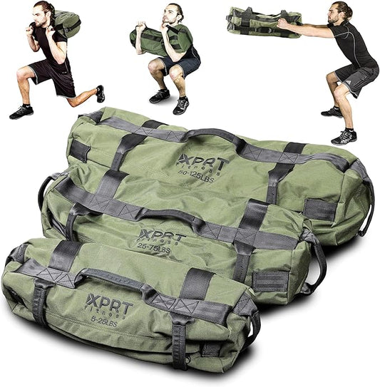 XPRT Fitness Workout Sandbag for Heavy Duty Workout Cross Training 7 Multi-positional Handles - Color Army Green/Black/Camo