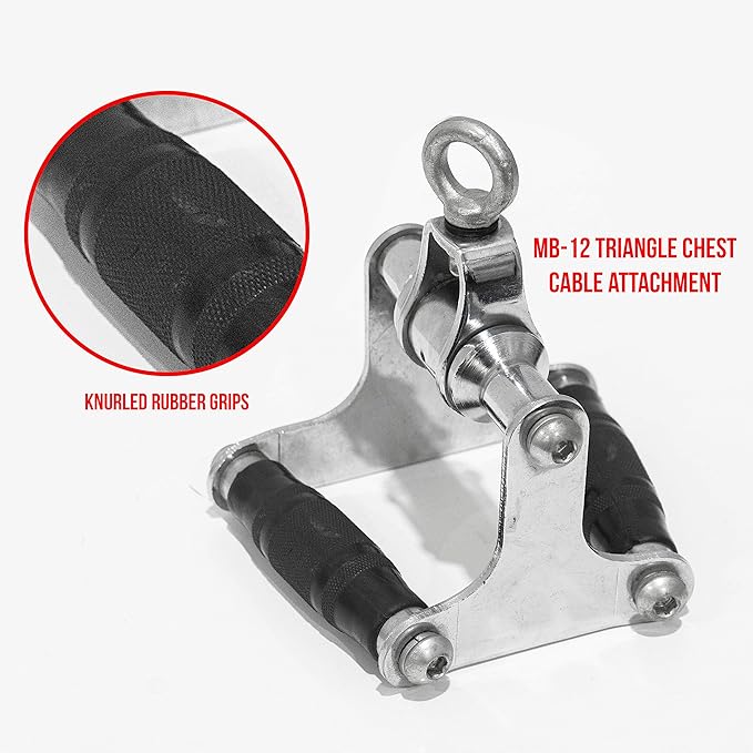 Valor Fitness Cable Machine Attachments - Tricep Rope, V-Bar, Single D-Handle, Rotating Straight Bar, Ankle Strap, Ab Crunch Harness, Triangle Chest Pull for Home Gym Equipment