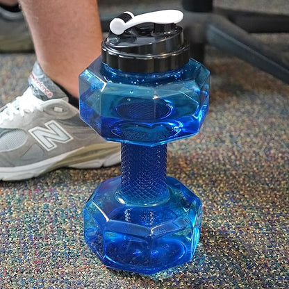 Dumbbell Water Bottle 2.2L – Portable Gym & Fitness Sports Bottle for Workout Hydration, See-Through Blue Design