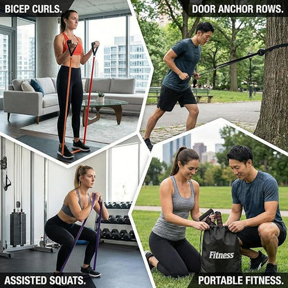 Resistance Bands Set for Working Out, 5 Levels (15-85 lbs) with Handles, Door Anchor, Storage Bag - Latex Fitness Bands for Home Gym, Strength Training, Physical Therapy, Muscle Toning for Men & Women