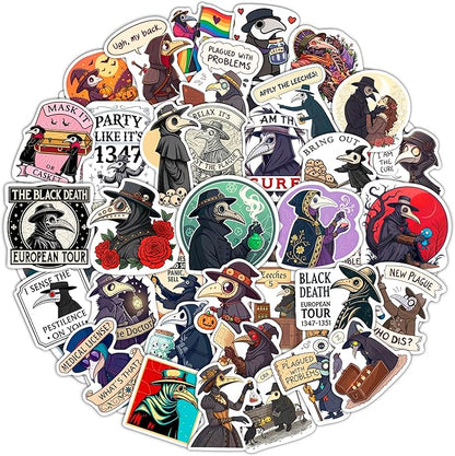 100Pcs Plague Doctor Stickers for Water Bottle, Laptop - Plaque Doctor Decoration & Party Supplies - Spooky Stickers - Gift for Women & Men