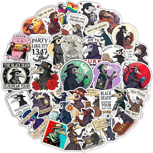 100Pcs Plague Doctor Stickers for Water Bottle, Laptop - Plaque Doctor Decoration & Party Supplies - Spooky Stickers - Gift for Women & Men