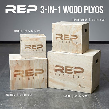 Rep Plyometric Wood Jump Box | CrossFit & Strength Training | 12 to 30" Range of Wooden Step Platforms | Gym & Sports Workouts | Fitness, Exercise, Physical Therapy Equipment | Pro Conditioning Tool