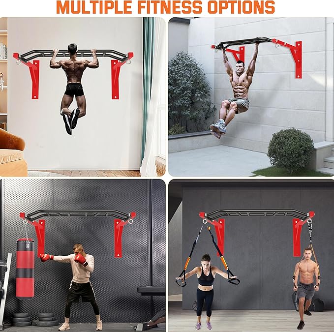 Upgrade Pull Up Bar Wall Mounted,Heavy Duty Multi Grip Chin Up Bar for Strength Training, 600 lbs Capacity, Durable Steel Construction, Perfect for Home and Garage Workouts