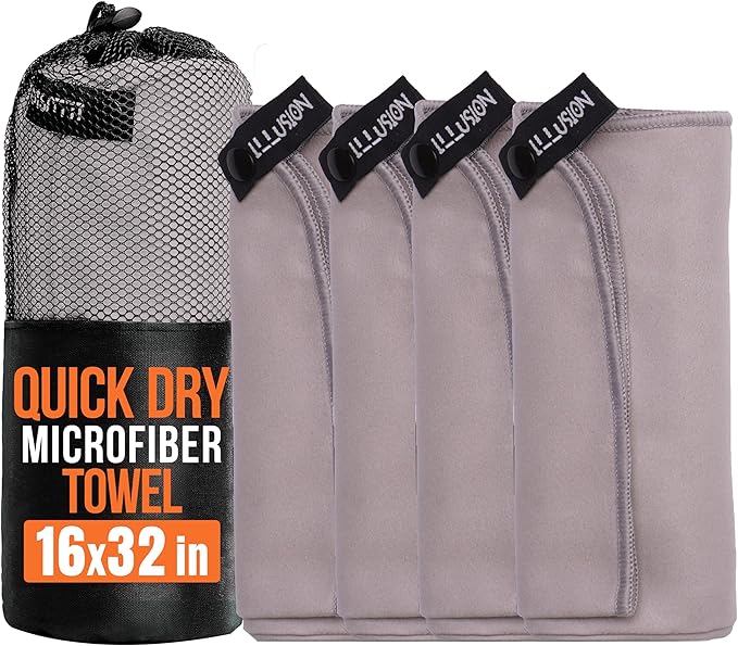 illusion Small Microfiber Gym Towels for Men and Women Active Sports (32" L x 16''W)-Lightweight Quick Dry Gym Towel for Sweat-Workout Towels Ideal for Yoga, Camping, Running, and Outdoor Activities