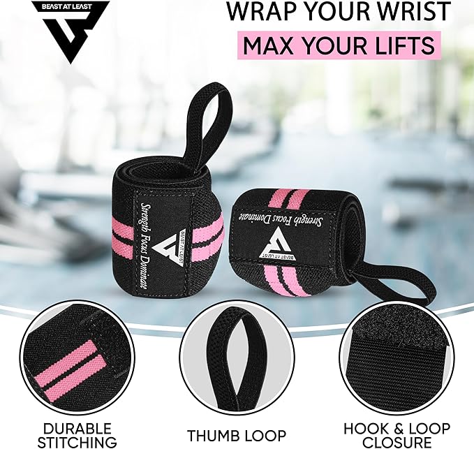 Weight Lifting Wrist Wraps – 18” Cotton Wrist Support with Thumb Loop – Gym Straps for Workout Powerlifting Weightlifting Fitness Strength Training, Stiff Wrist Straps