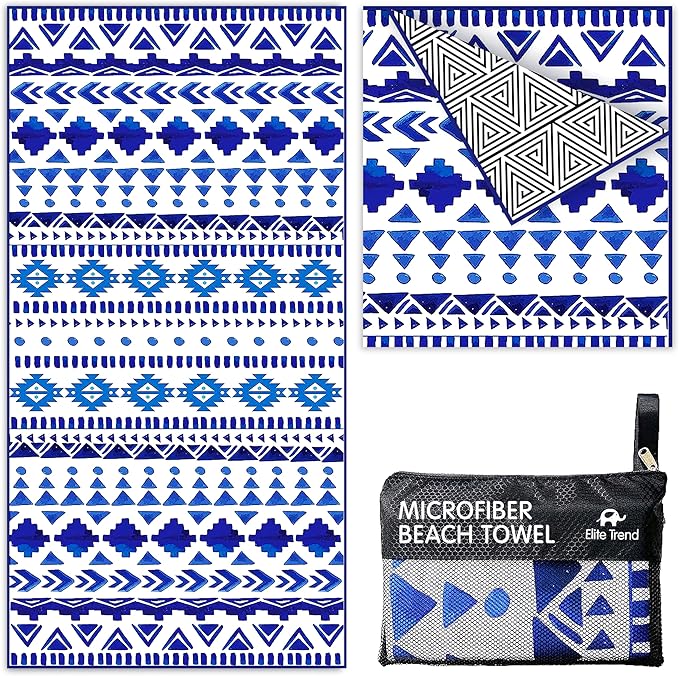 Elite Trend Quick Dry Towel Extra Large 78x35 Inch - Microfiber Beach Towel - Perfect for Beach, Travel, Swimming, Pool, Yoga, Hiking, Camping - Lightweight, Fast Drying, Compact for Adults (Aztech)