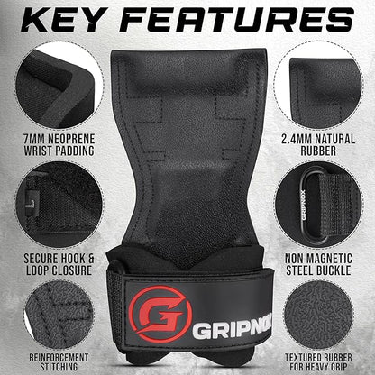 Premium Weight Lifting Grips & Straps for Deadlifts & Powerlifting – Anti-Slip Leather and Rubber Grip with Padded Wrist Wrap Support –