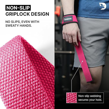 DMoose Fitness Lifting Straps 24" (Pair) - 5mm Padded Durable Wrist Straps for Weightlifting & Powerlifting - Cotton Lifting Strap with Silicone Grip for Men & Women - Deadlift Strap for Gym Workout
