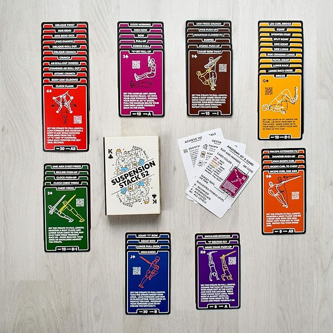 Stack 52 Suspension Exercise Cards. Compatible with All Suspension Trainers. Suspended Bodyweight Resistance Workout Game. Video Instructions Included. Fun Home Fitness Program. (New Deck)