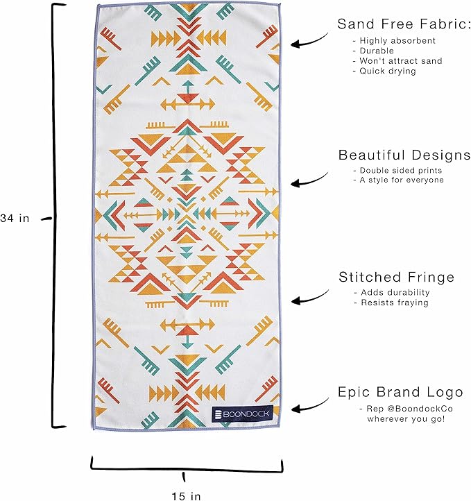 Boondock Co | Premium Microfiber Hand Towel | for Gym, Yoga, Travel, Workout, Backpacking, Beach — Highly Absorbent Quick Dry and Sand Free Fabric (Solas)