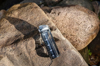 30oz Sport Water Bottle with Time Markers, Large Durable Gym Plastic Bottle Tritan BPA Free for Fitness, Outdoor Enthusiasts, Leakproof Clear Gray (Pack of 1)