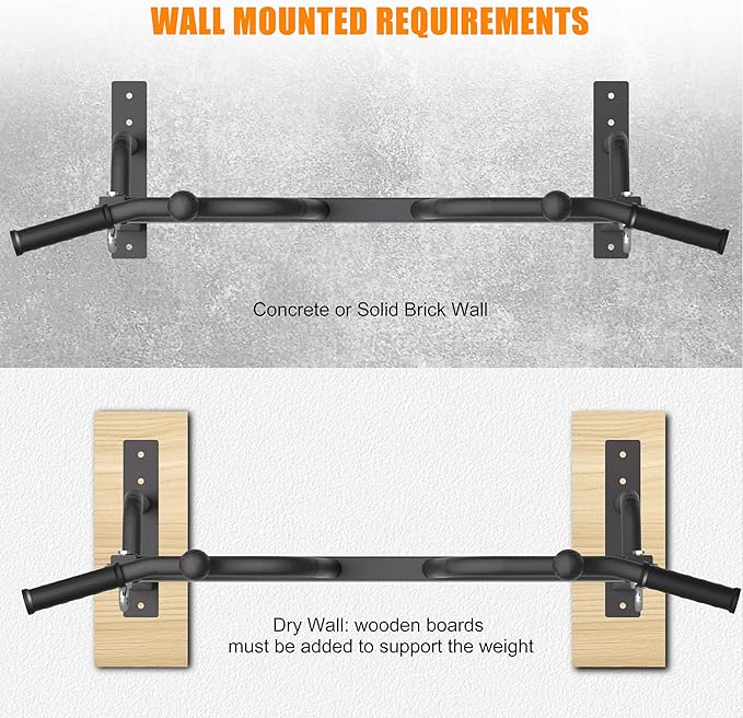 Wall Mounted Pull Up Bar - Heavy Duty Chin Up Bar, Pull-Up Bar for Garage, Joist, Wall Mount - Multifunctional Fitness Bar, Supports up to 600 Lbs