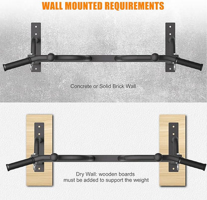 Wall Mounted Pull Up Bar - Heavy Duty Chin Up Bar, Pull-Up Bar for Garage, Joist, Wall Mount - Multifunctional Fitness Bar, Supports up to 600 Lbs