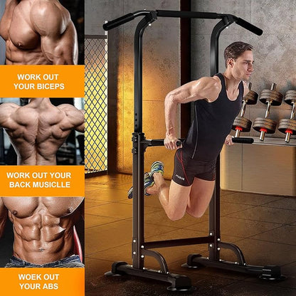DlandHome Power Tower Pull Up Dip Station Multi-Function Fitness Equipment for Strength Training Adjustable Height Dip Stand for Home Gym