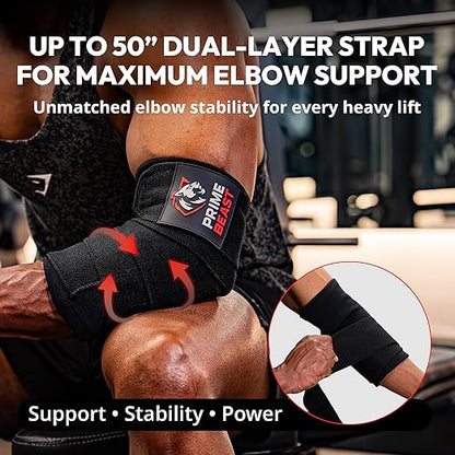 Elbow Wraps for Weightlifting - 40” 45” 50” Compression Strap & Sleeve Design for Bench Press and Fitness Training (1 Pair, Small)