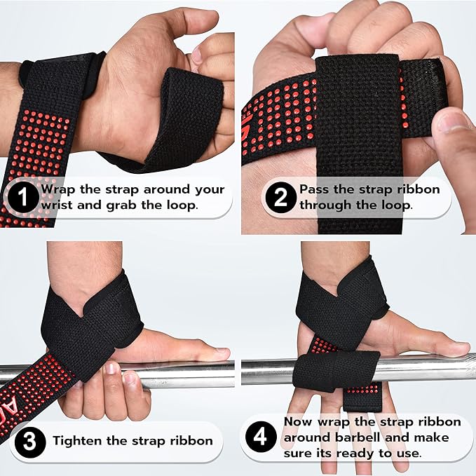 AQF Lifting Wrist Straps for Weightlifting, Powerlifting & Deadlifts – 23” Neoprene Padded Cotton Straps for Strength Training & Gym Workouts - Maximum Grip Support for Men & Women