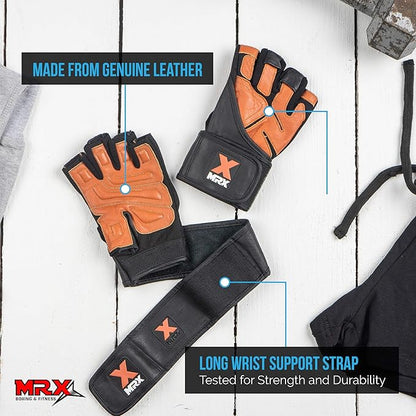 MRX Weight Lifting Pro Level Gloves with 18 Inches Long Wrist Strap Gym Workout Exercise & Fitness in