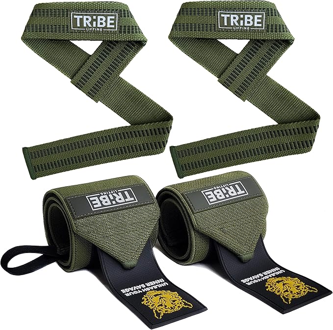 Tribe Lifting Heavy Duty Wrist Wraps & Lifting Straps for Weightlifting - Wrist Straps for Weightlifting Men with Silicone Grip & Padding - Gym Wrist Wraps and Lifting Straps