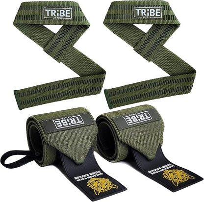 Tribe Lifting Heavy Duty Wrist Wraps & Lifting Straps for Weightlifting - Wrist Straps for Weightlifting Men with Silicone Grip & Padding - Gym Wrist Wraps and Lifting Straps