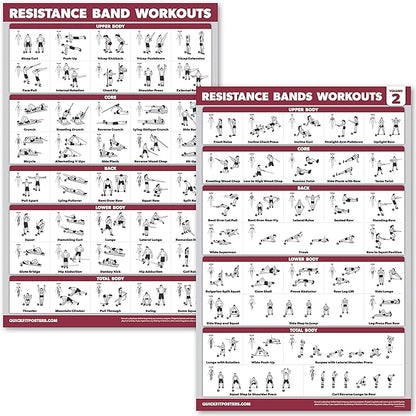 QUICKFIT 2 Pack Resistance Bands Exercise Poster Set - Resistance Tubes Workout Charts
