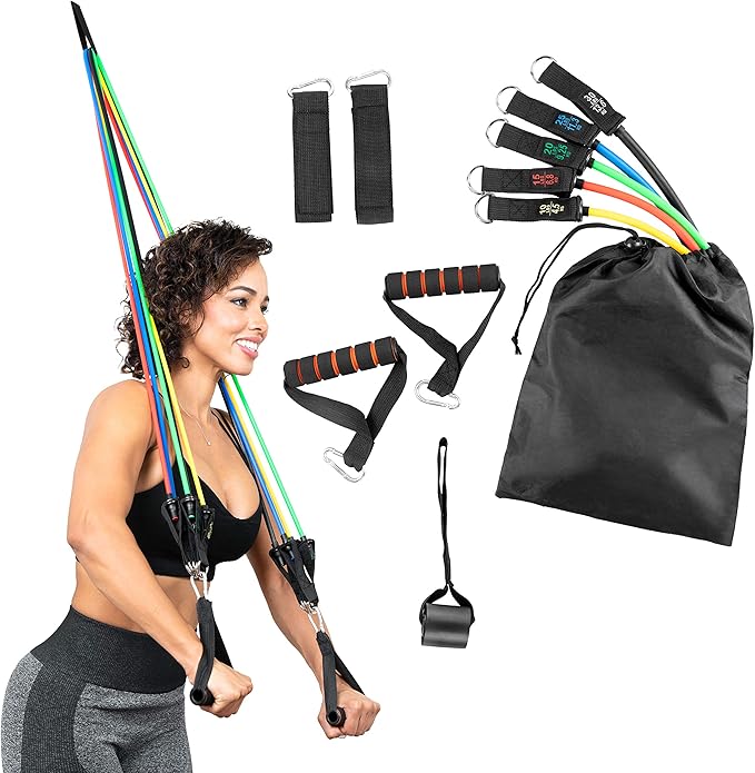 Serenily Exercise Bands, Resistance Bands for Women & Men. Workout Bands with Handles, Straps & Door Anchor Fitness Bands for Resistance Training, Home Workout Equipment Gym Bands for Physical Therapy
